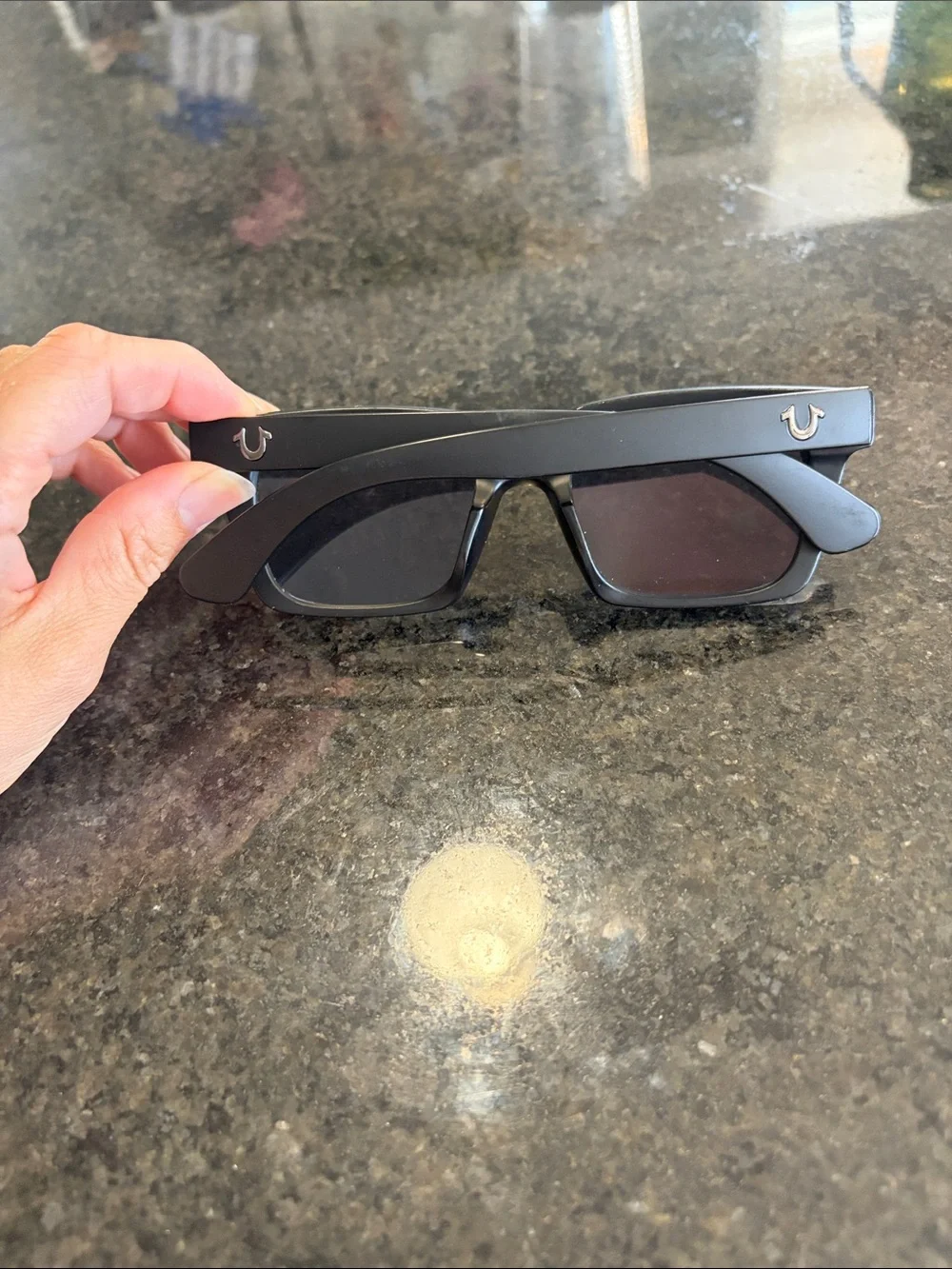 True Religion Matte Black Rectangular Sunglasses